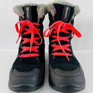Columbia Black Snow Boots with Bright Pink Laces
